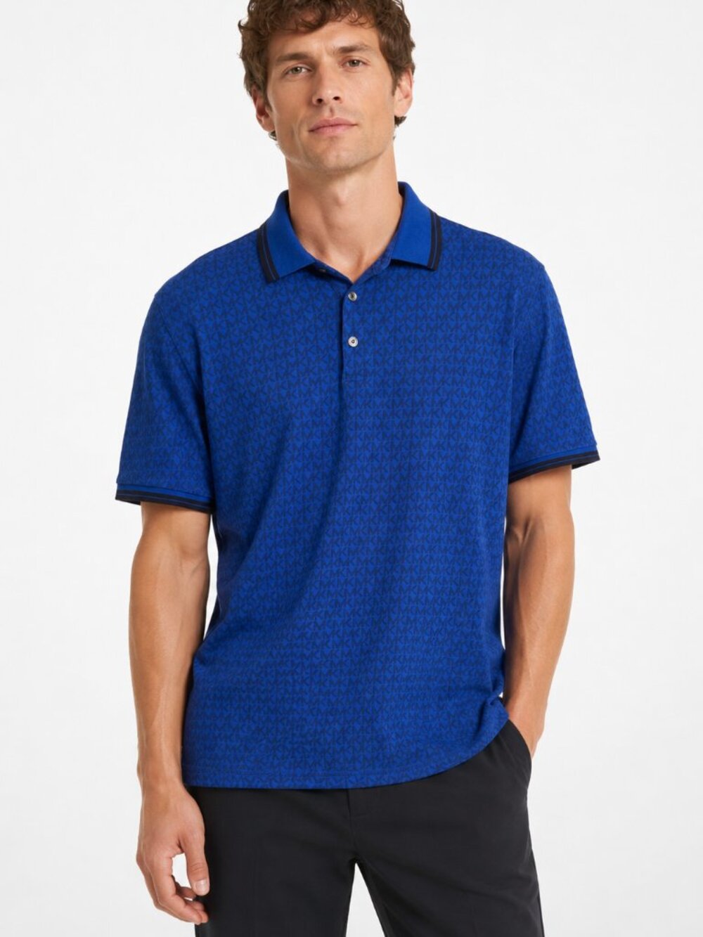Michael Kors Men Blue MK Logo Monogram Polo Shirt Size XL